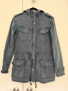 Washed Blue Utility Jacket with Hood